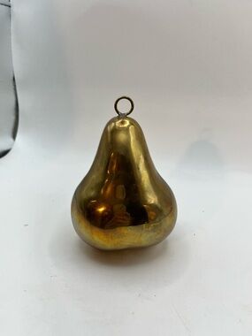 Gold Brass Pear Ornament - Holiday Tree Accent